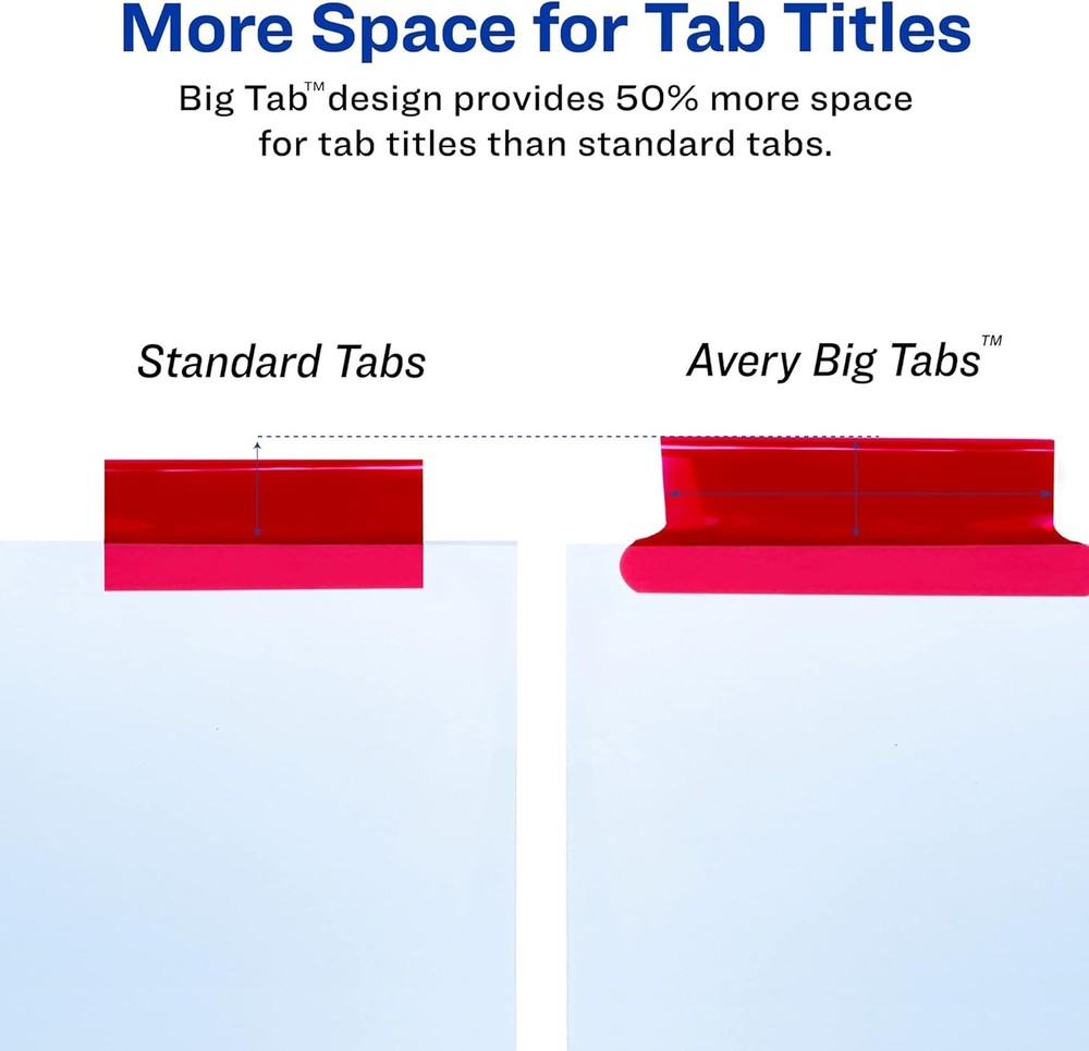 5-Tab Binder Dividers, Insertable Multicolor Big Tabs, 1 Set (11121)
