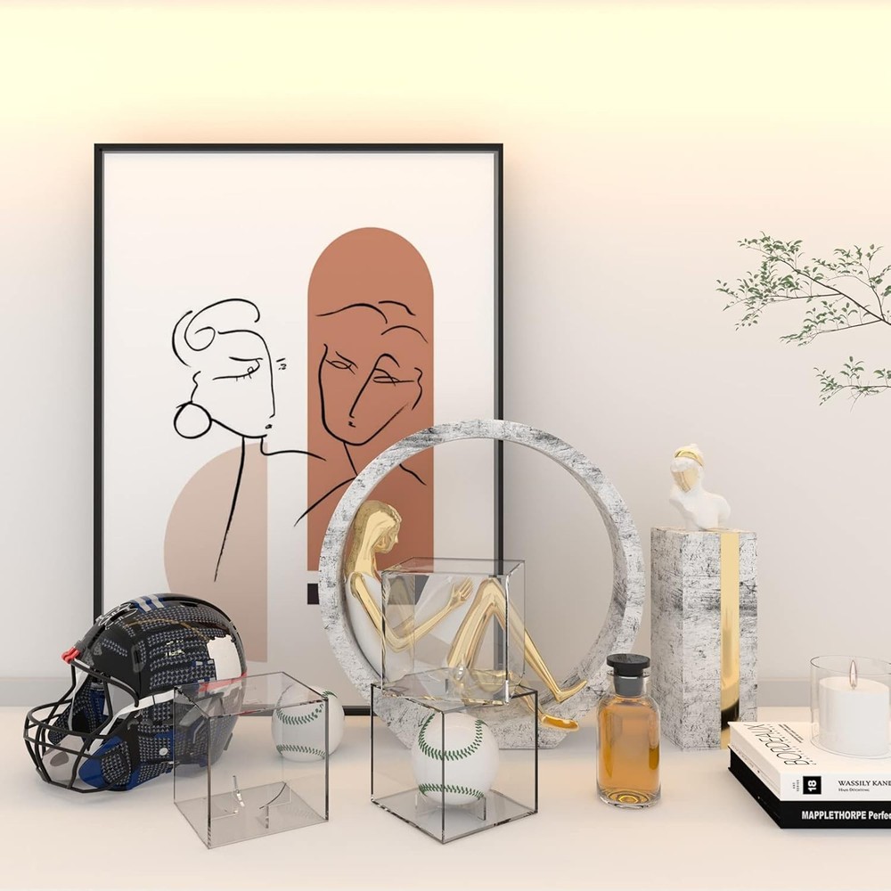 Baseball Display Case 4 Pack, UV Protected Acrylic Square 4 PACK, Clear