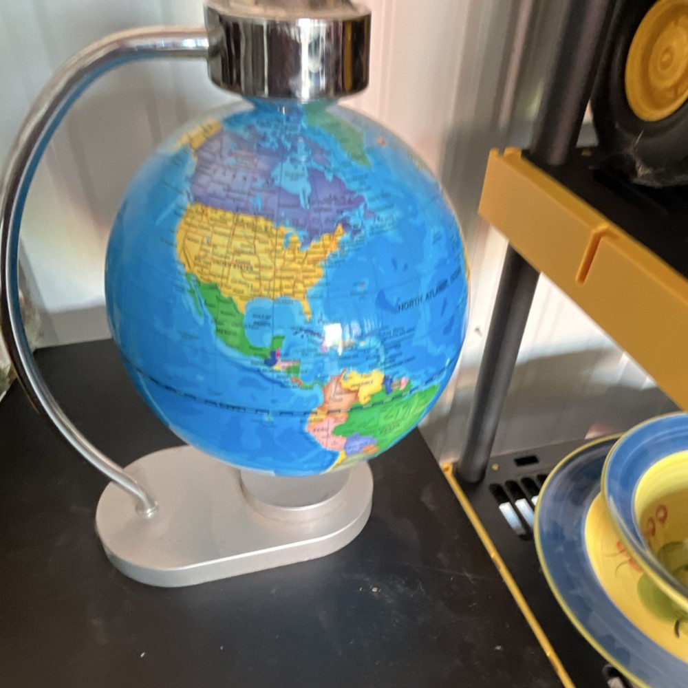 Modern Multicolor Rotating Tabletop Globe Silver Base Glossy Medium