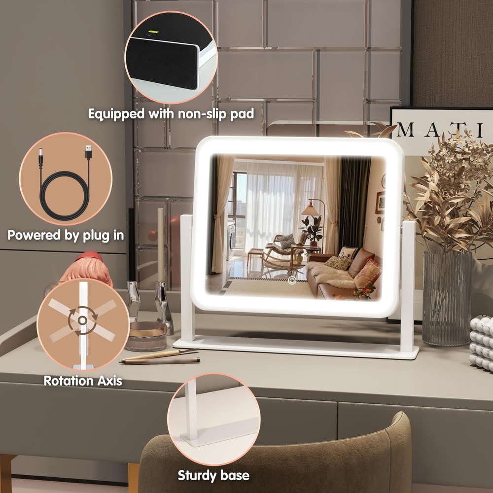Vanity Mirror Lights 14x12 Makeup Lighted Tabletop Smart Touch 3-Color