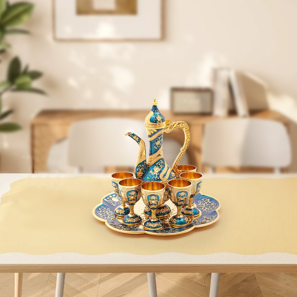 Retro Multifunctional Coffee Pot Cups And Tea Tray Kit For Decor/collection