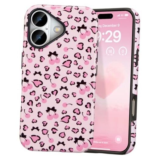 Case for Cute Pink Bow Cherry Print Aesthetic Trendy iPhone 17 Tiny/Glossy