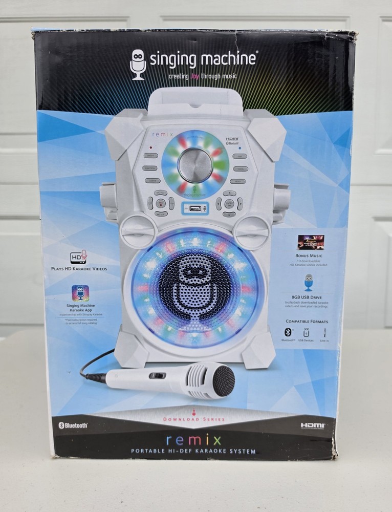 Singing Machine Remix SDL485W Karaoke System w/ Box Bluetooth USB HDMI Portable