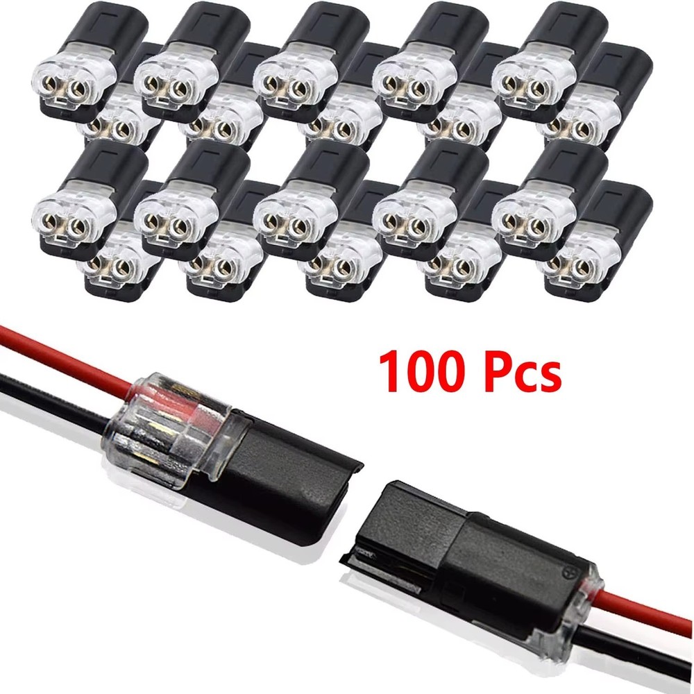 100PCS 2-Pin 2-Way LED Wire Connectors Locking Plug Cable Terminals