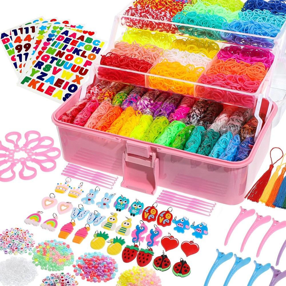 obeoby 17500+ Rubber Band Bracelet Kit with 3 Layer Small, Medium, Pink