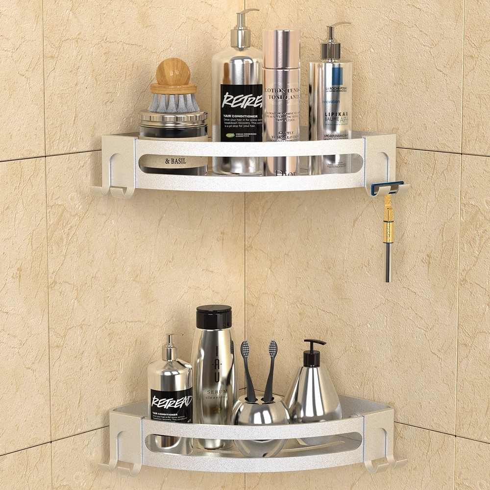 Corner Shower Caddy, 2 Pack Adhesive Shower Shelf Corner with Razor Holder No...