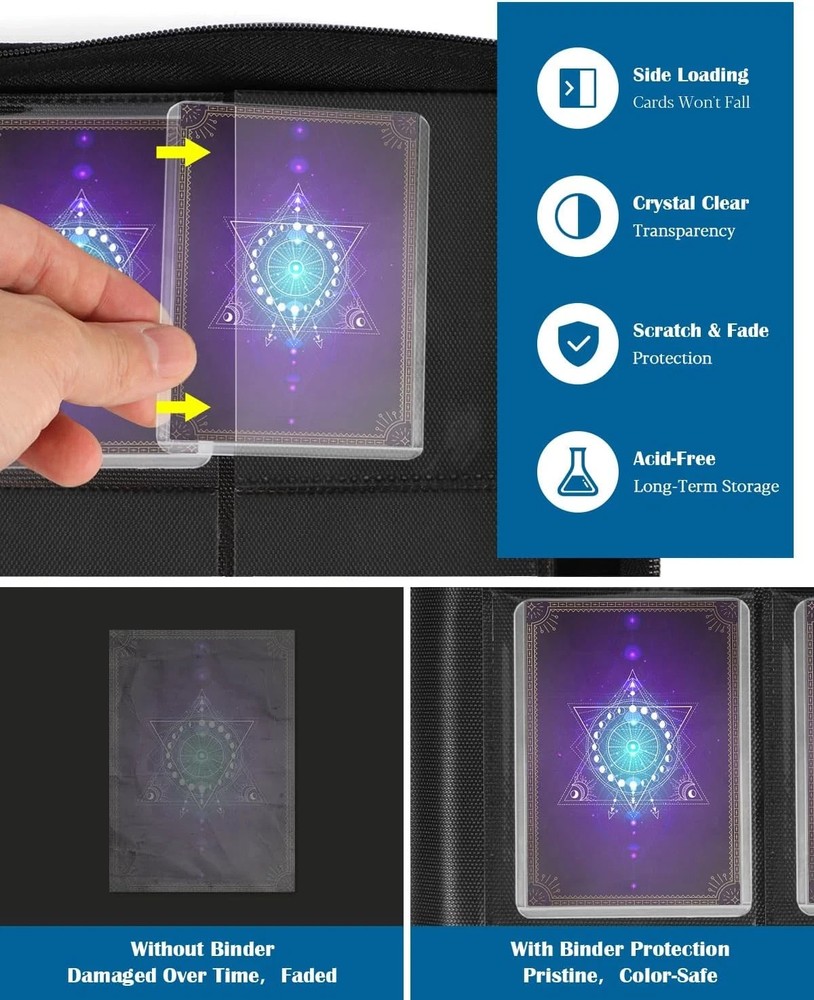 Top Loader Binder 4 Pocket for 144 Toploaders, Side Loading Toploader Binder for