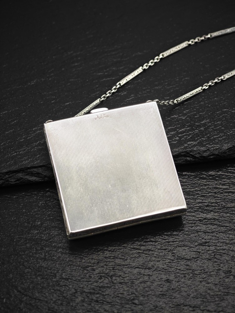 Antique Enamel Vanity Sterling Silver Compact