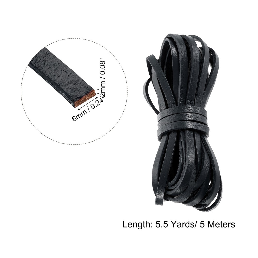 Flat Leather Cord 5.5 Yard 6mm Leather String Strips for DIY Crafts Black
