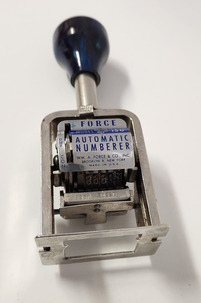 Force Model 150 Automatic Numberer Machine 6 Wheel Stamper Blue Made In USA