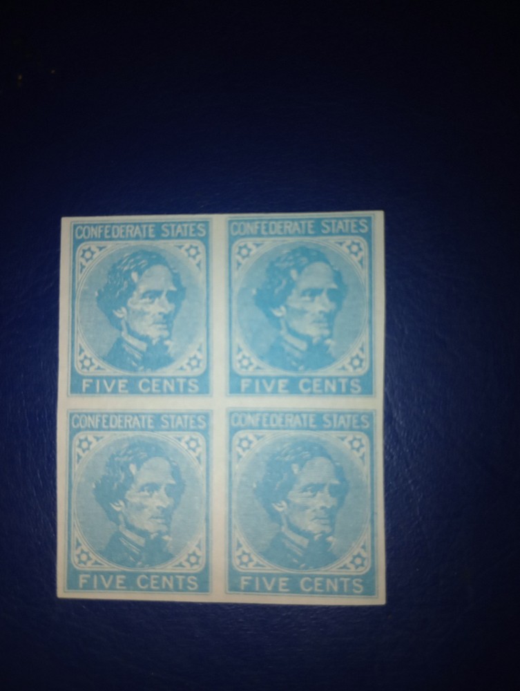 (4) Uncut CSA Confederate States Five Cent Stamps Facsimile #205
