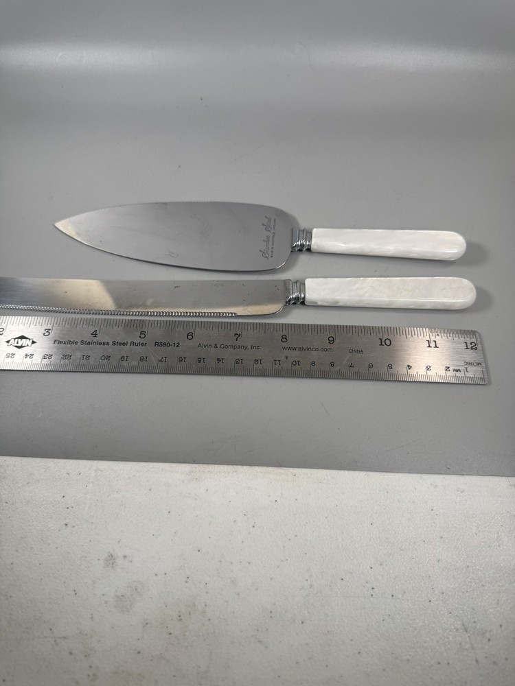Sheffield England Cake Knife & Server Set, Plastic Pearl Handles, 12”