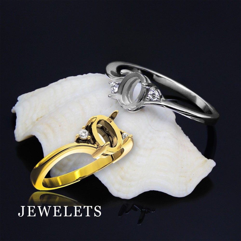Silver Ring Blank, Oval 5x7mm – Celtic Bezel Setting Ring Mounting | Rhodium