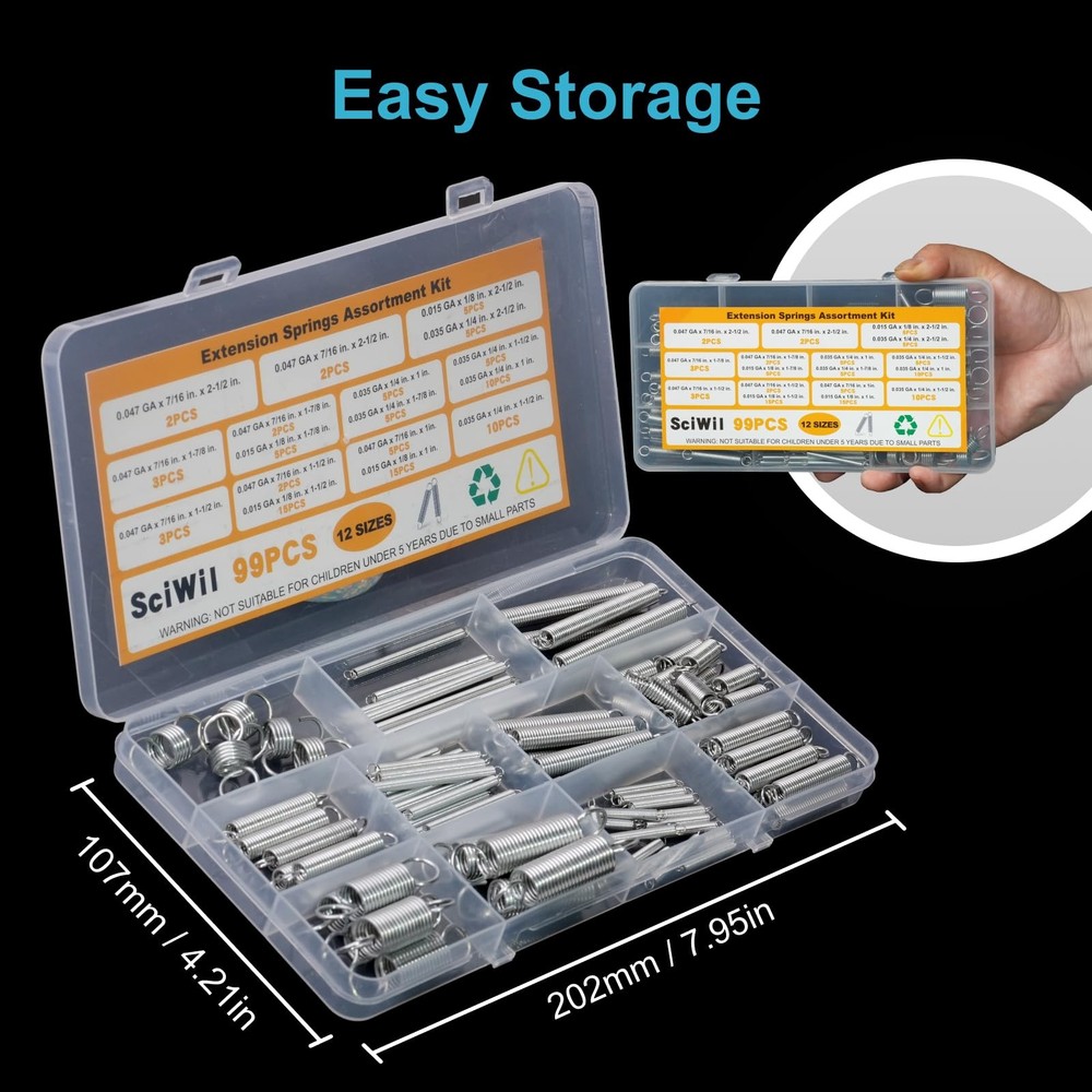 99PCS Extension Spring Assortment Kit, 12 Sizes Small Tension Springs