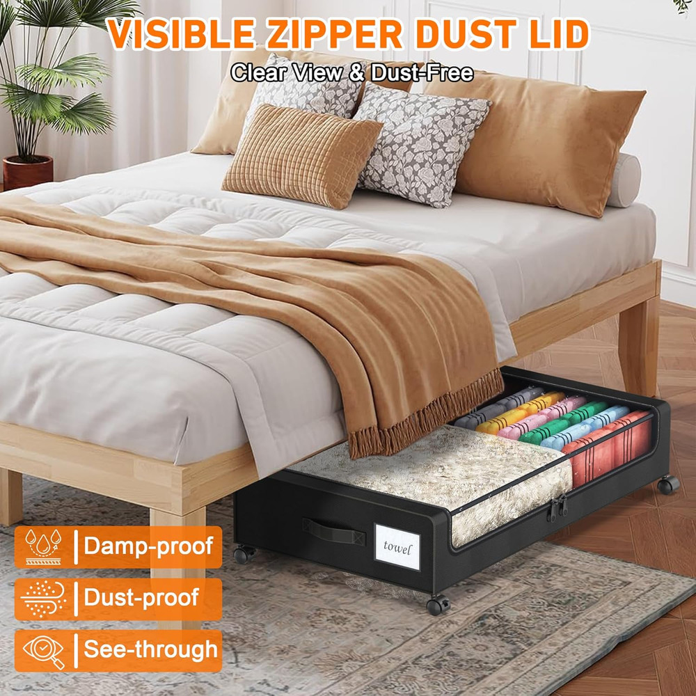 Under Bed Storage with Wheels, 2 Pack under Bed Storage Containers with Dividers