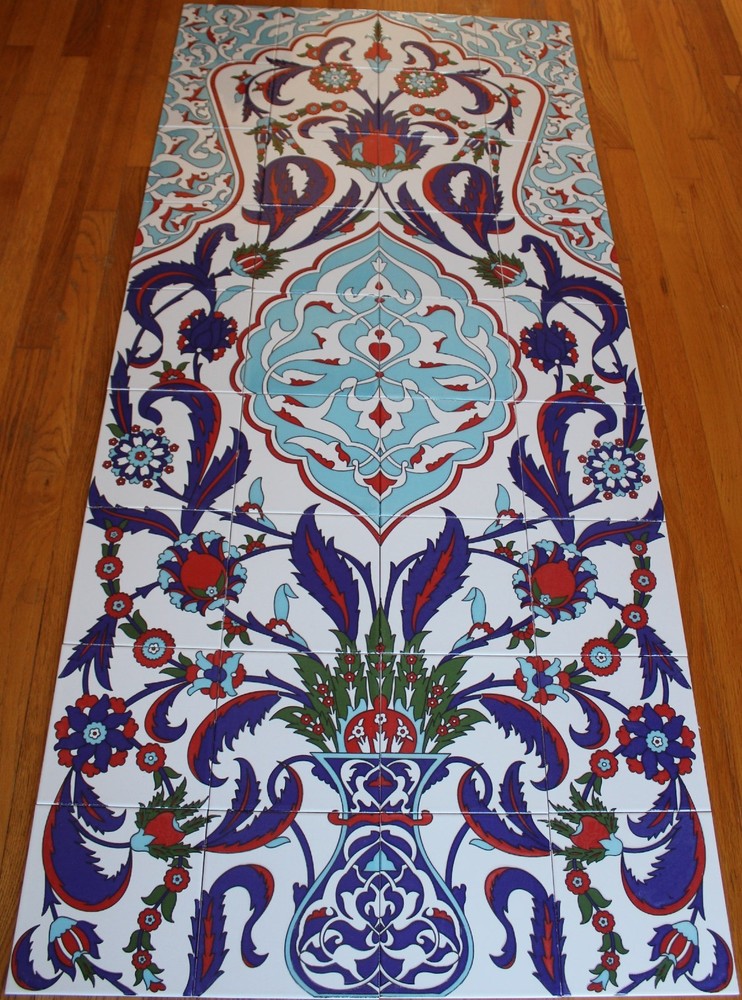 Turkish 32"x71" Iznik Floral Pattern Handpainted Ceramic Tile PANEL Mural