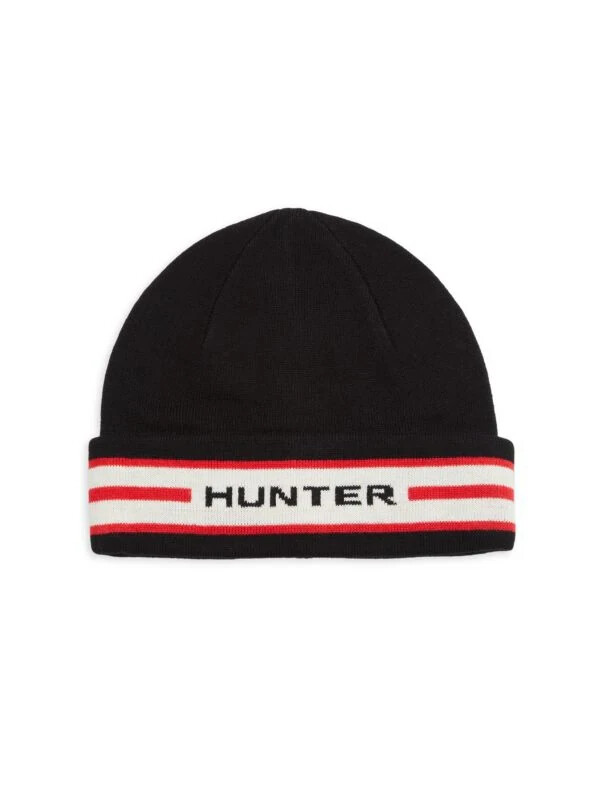 HUNTER Striped Logo Beanie Black