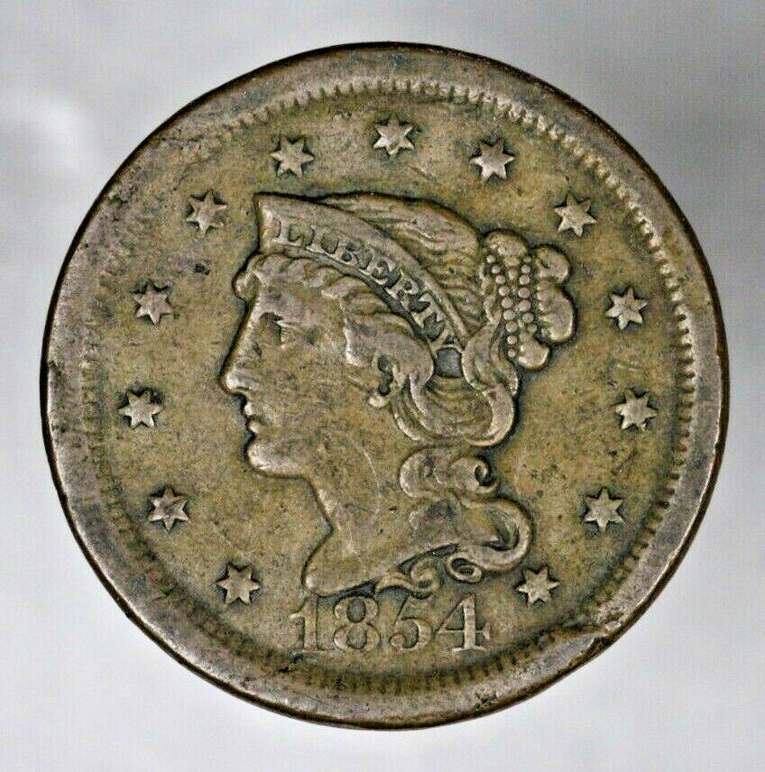US 1854 Braided Hair Large Cent  A3154