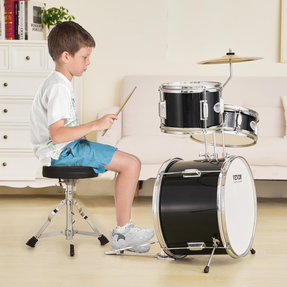 Kids Drum Set, 14 in 3-Piece Beginner Drum Sets Junior Drums Set with Adjustable