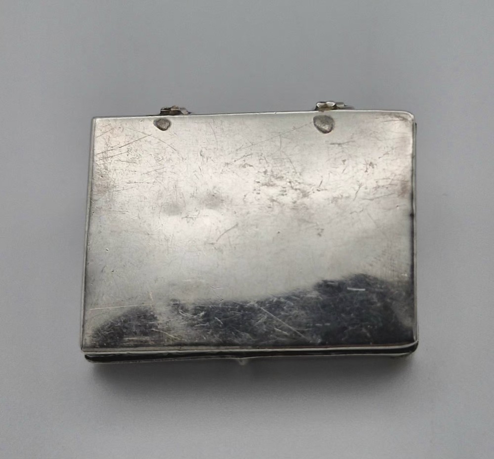 Vintage Sterling Silver Pill Box Rectangular Engraved Blue Turquoise 14.3g