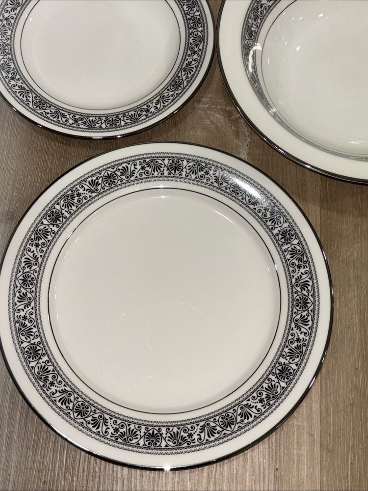5-NORITAKE Ivory China #7570 Prelude Platinum Serving Set.