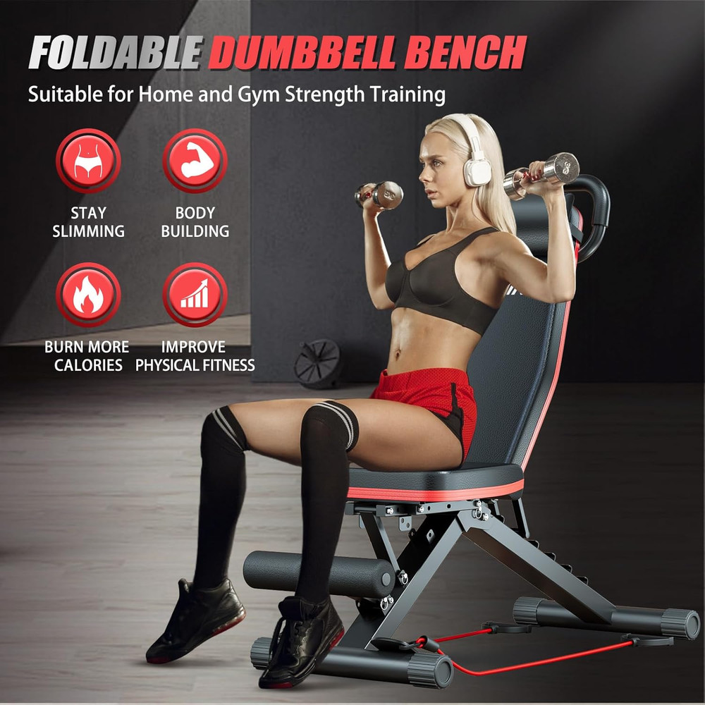 Adjustable Weight Bench, Workout Benches with Leg Extension & Extended Headrest,