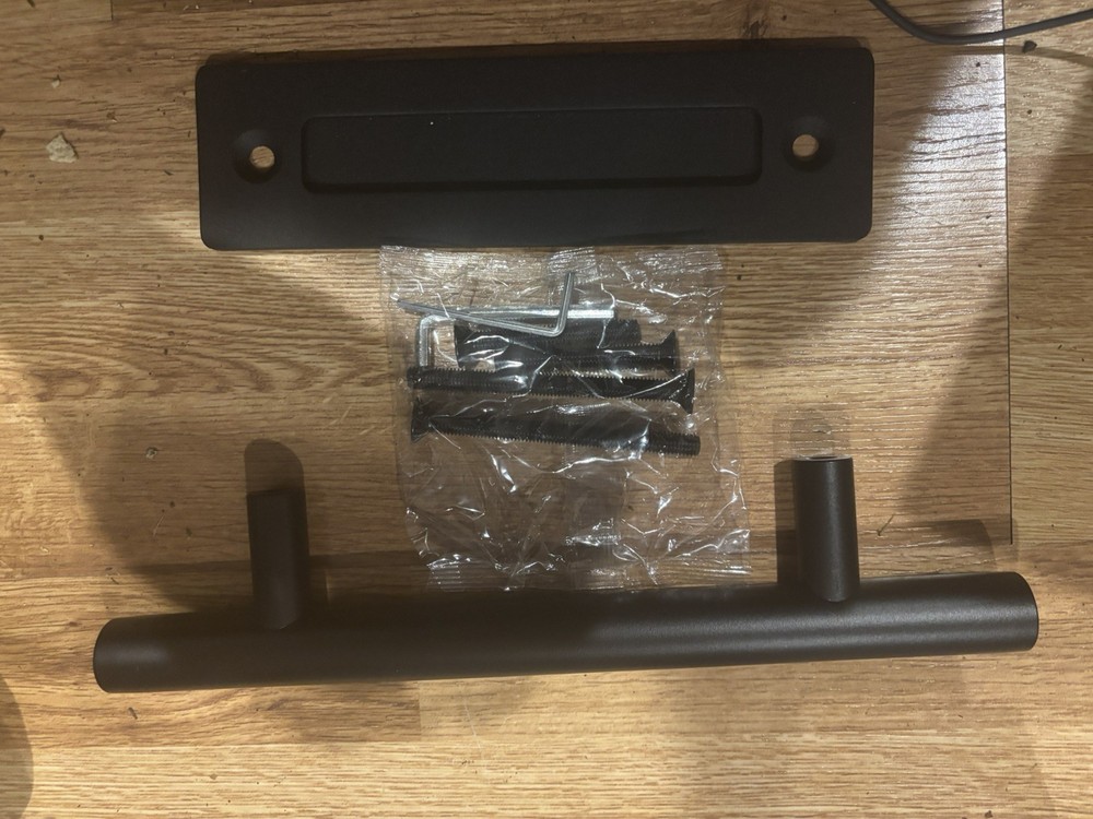 Black rustic door handle, hanger/roller set, adjustable spacer set