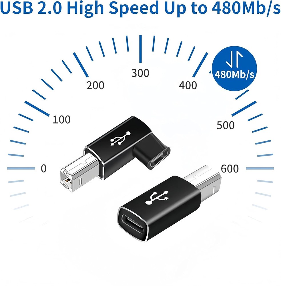 3-Pack USB B to C Printer 2Pack Straight And A 90 degree usb B adapte