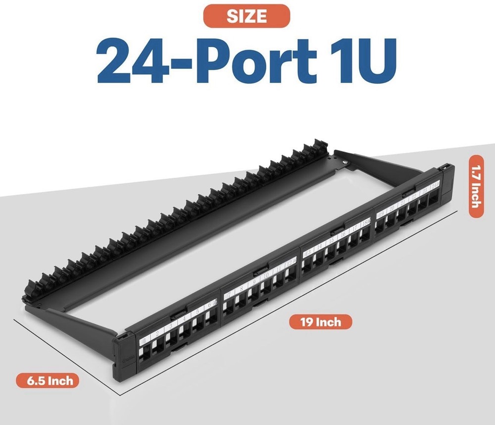 Everest 24-Port Blank Patch Panel 19" 1U Rack Mount Keystone 4 Pack