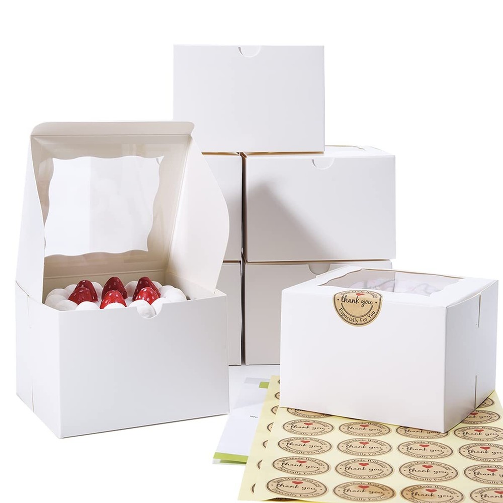 Cookie Boxes with Window 5x5x3.5 Inch50 Pack Premium White Bakery BoxesMini T...