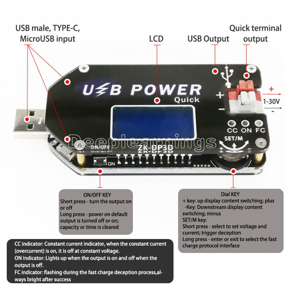 Digital Control USB Adjustable Power Supply Module 2A 15W CC CV Speed Controller