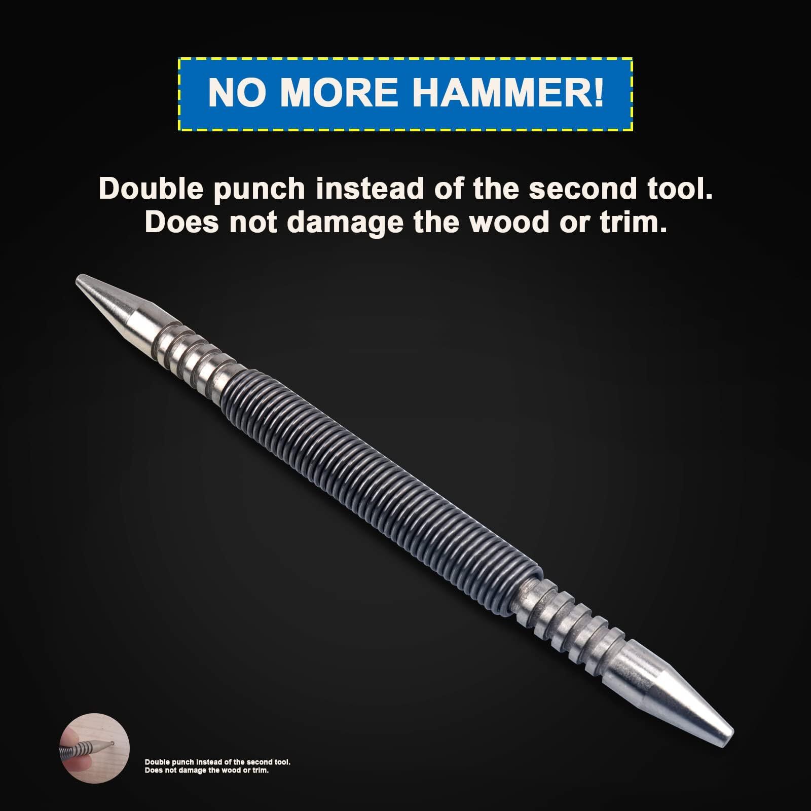 4Pcs Spring Loaded Nail Set Tool, Hammerless Center Punch for Trim Carpentry