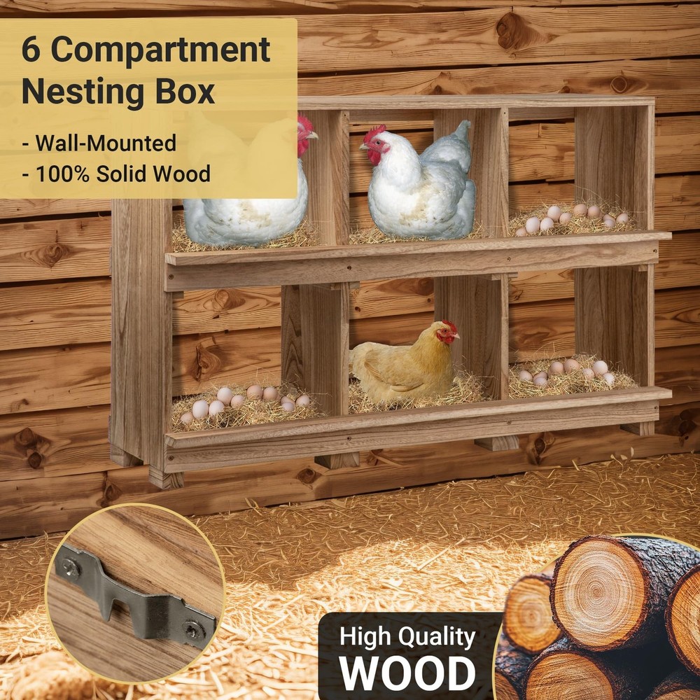 Nesting Boxes for Chickens 6 Compartment, Wall-Mounted Wooden Chicken Nesting...