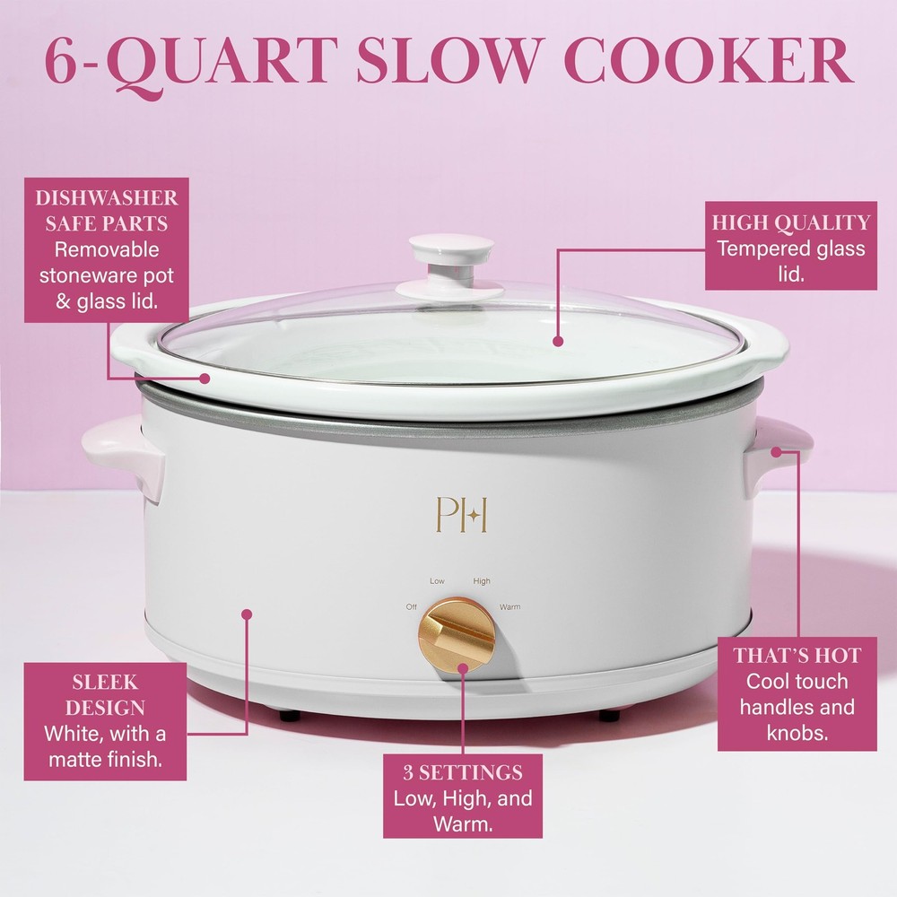 6-Quart Manual Slow Cooker, Features Three 6 Quarts, White