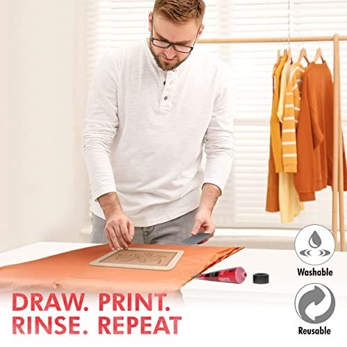 Screen Printing Kit with Reusable Frame, Squeegee & 3 Inks - Beginner's Silk Scr