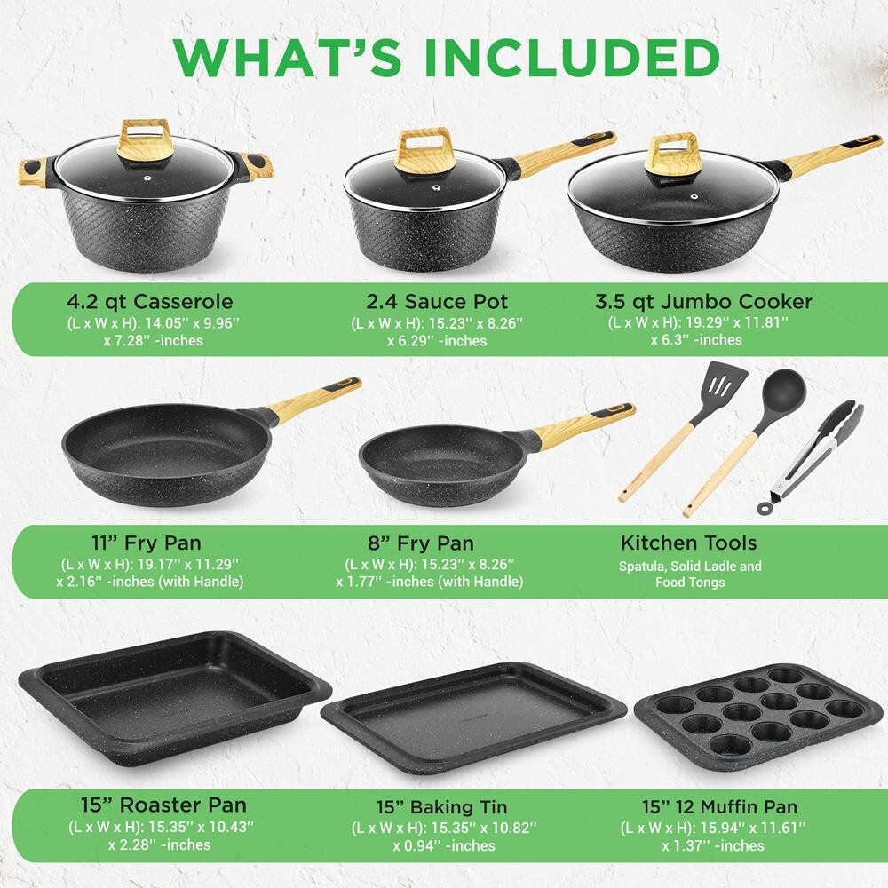 NutriChef 22 Pcs. Home Kitchen Cookware, Kitchen Tools, & Bakeware Set