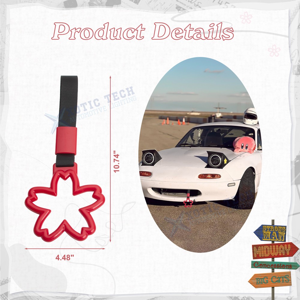 2X Tsurikawa Ring Handle Sakura Shaped Hand Strap Rear Front Bumper Drift Charm