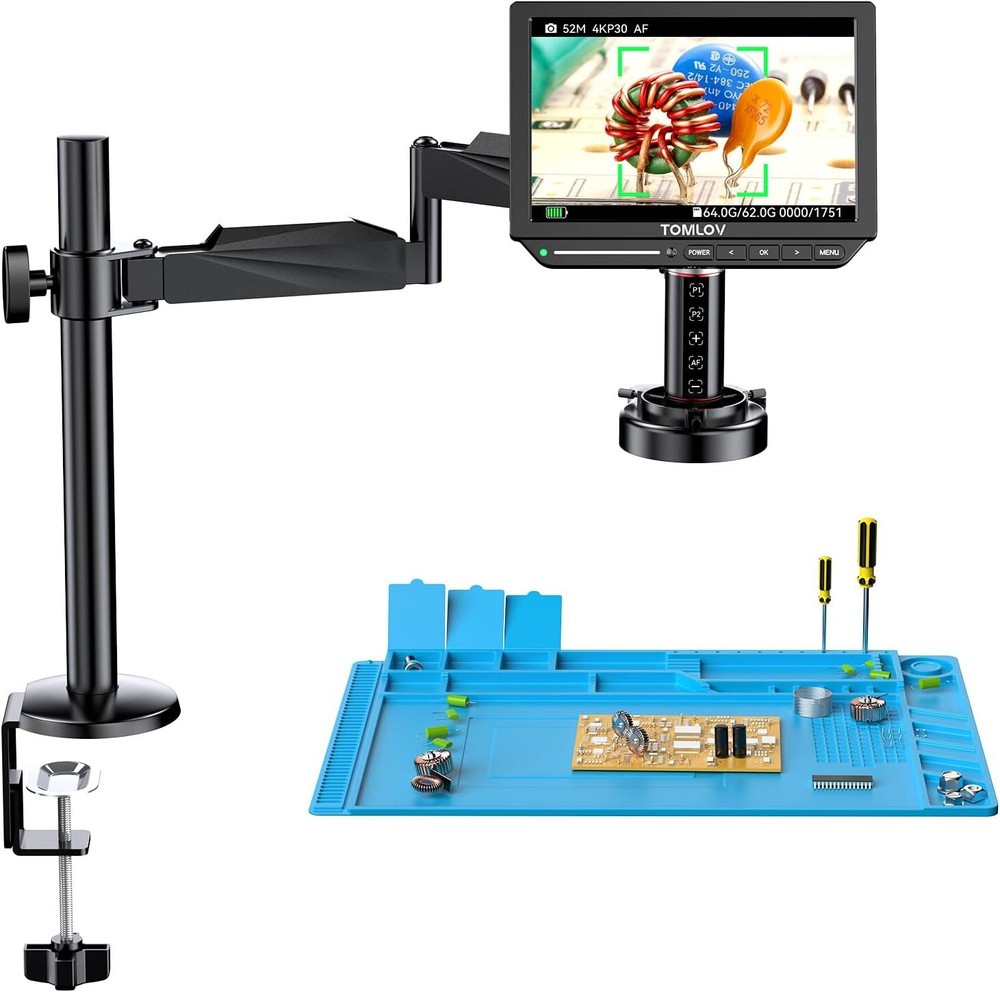 TOMLOV Autofocus 4K Digital Microscope, 8" TM4K-AF Flex Arm HDMI Micro Soldering