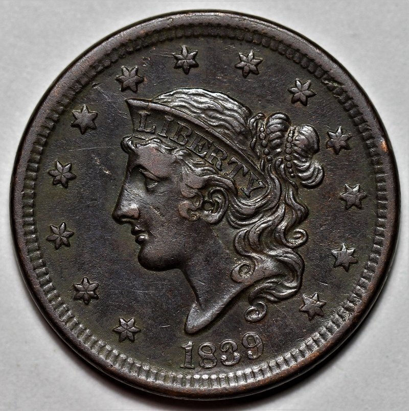 1839 Coronet Head Large Cent - Silly Head - US 1c Copper Coin