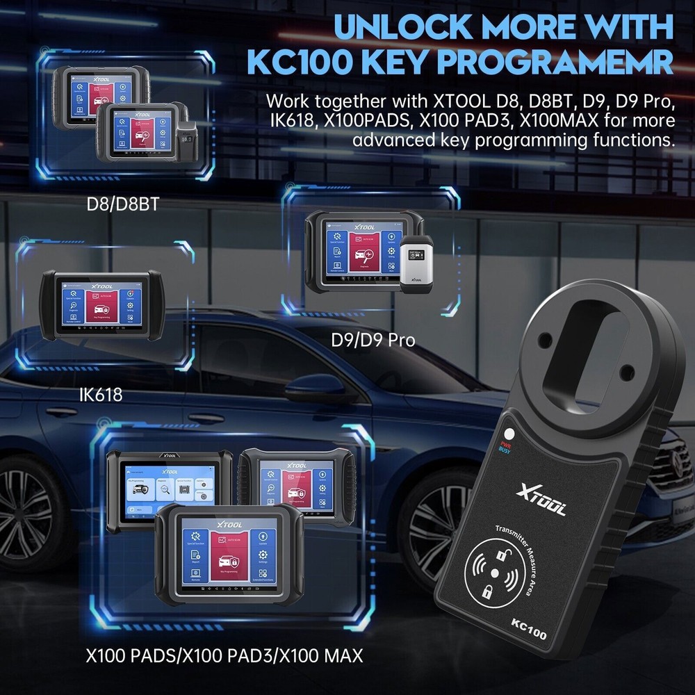 2025 XTOOL KC100 Work With IP616/IP819/X100 PAD3/D9 PRO Key Fob Programming Tool