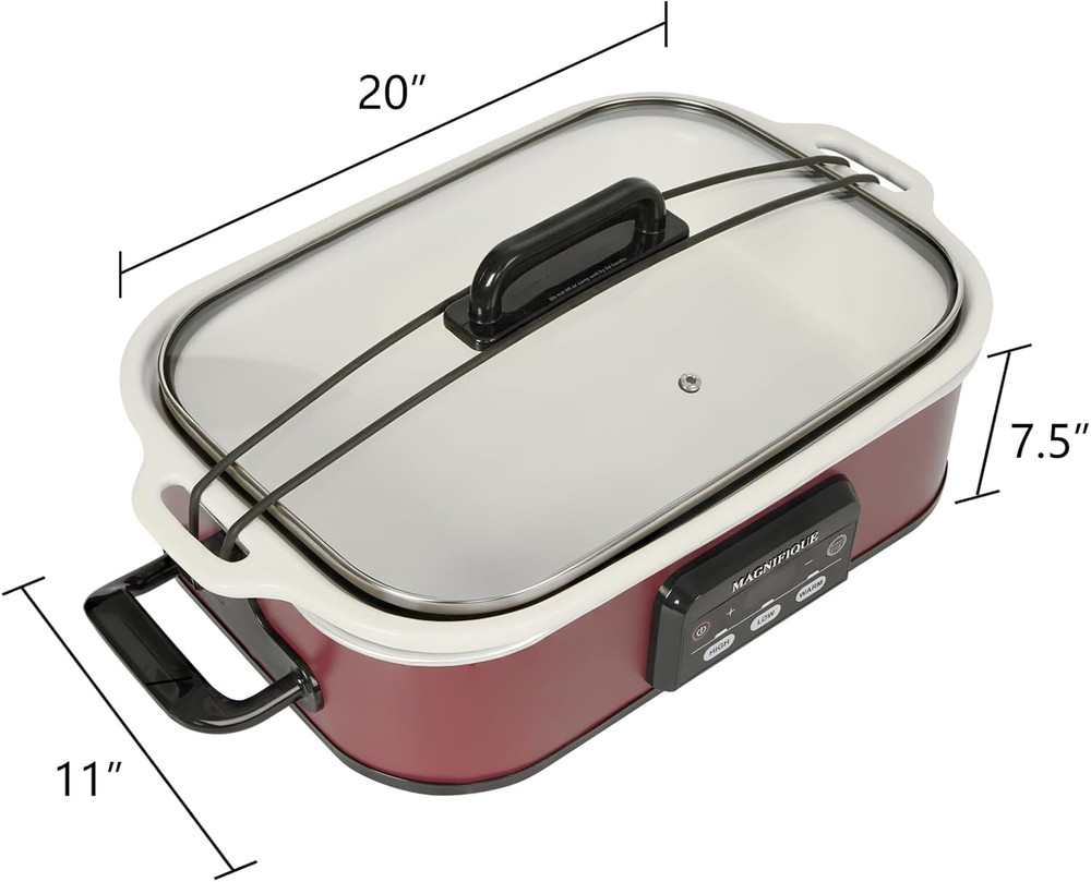 Red 4 Quart Digital Slow Cooker & Premium Ceramic Casserole, Dishwasher Safe