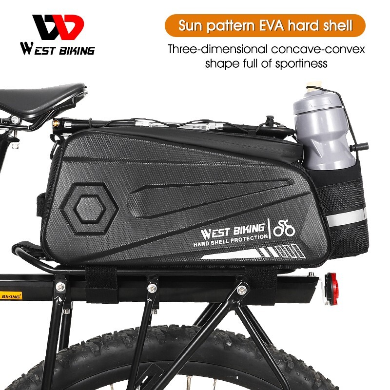 WEST BIKING Waterproof Bike Hard Shell Trunk Bag Bicycle Rear Rack Pack Bag 8.6L