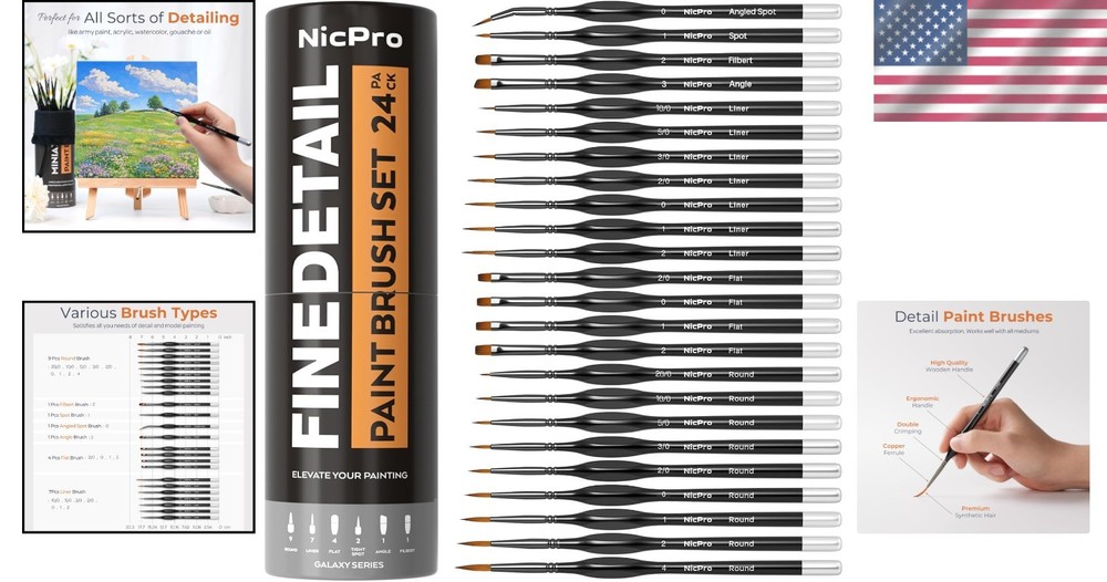 Gift-Ready Miniature Paint Brush Set - Portable & Protective