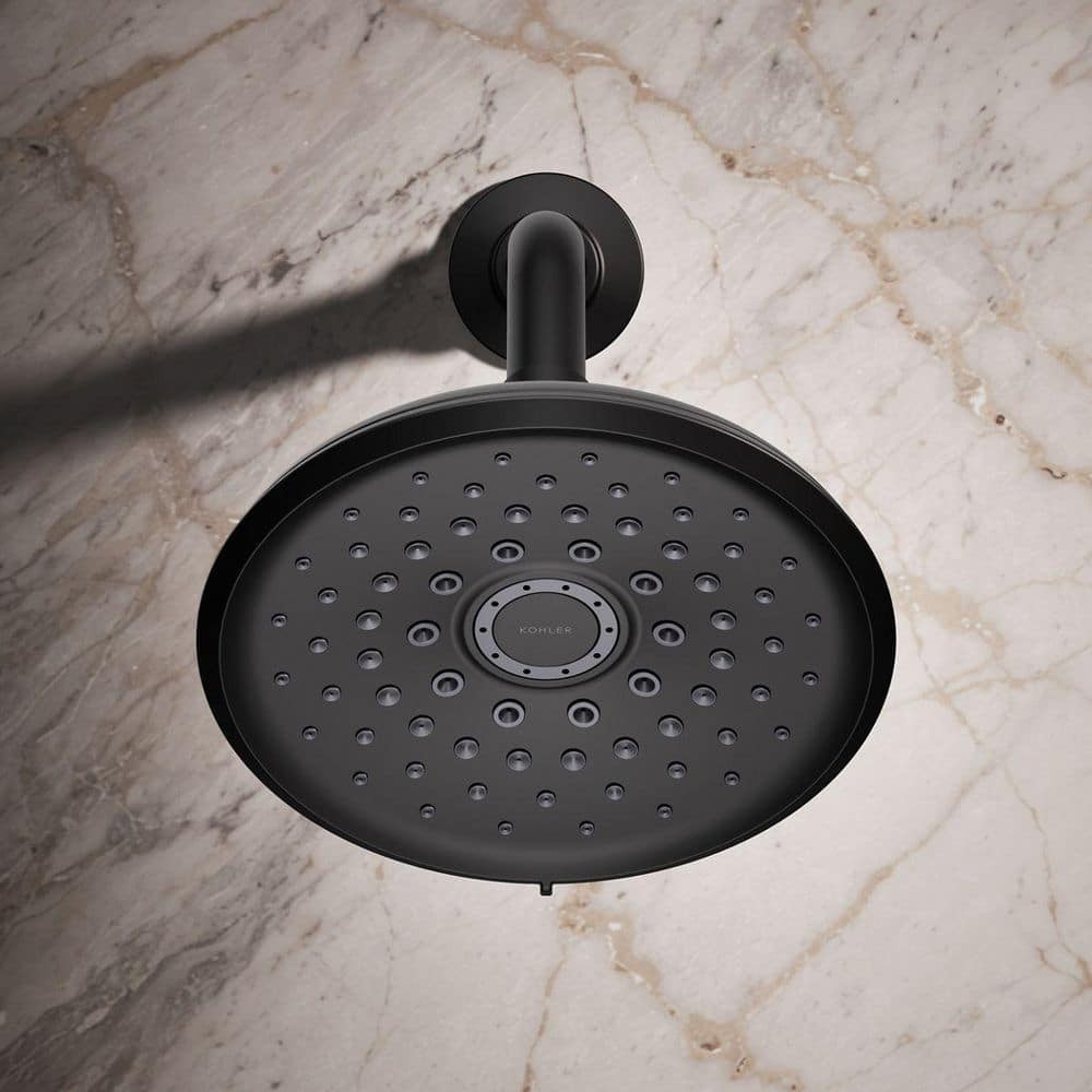 KOHLER Cursiva 6.75 in. Wall Mount Fixed Showerhead w/ 3-Spray Patterns, Black