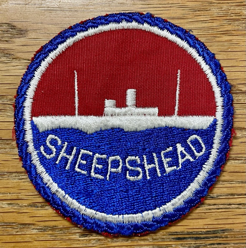 ORIGINAL WWII 3” US MARITIME SCHOOL SHEEPSHEAD PATCH EMBROIDERED on TWILL