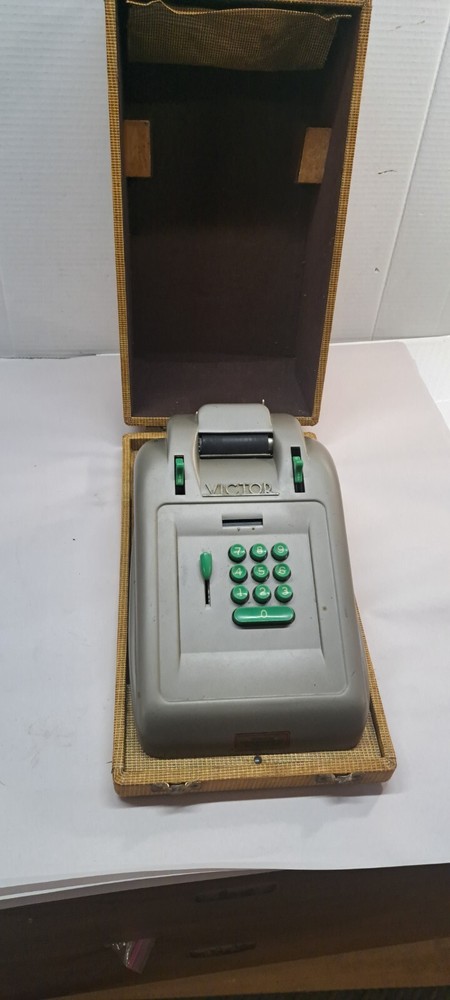 Victor Adding Machine Art Deco Cast Metal Case Jade Green Buttons NEEDS INK