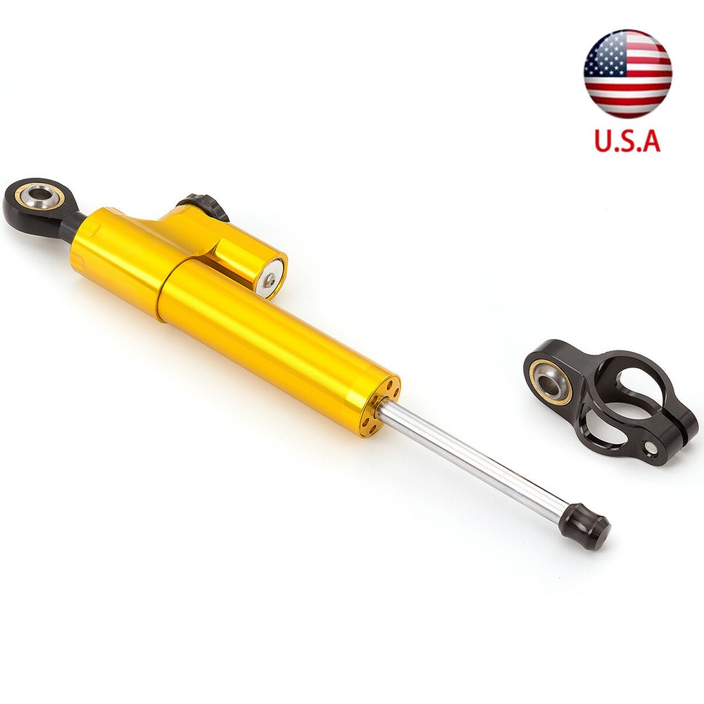 Universal CNC Steering Damper Linear Stabilizer Reversed Shock Absorption Gold