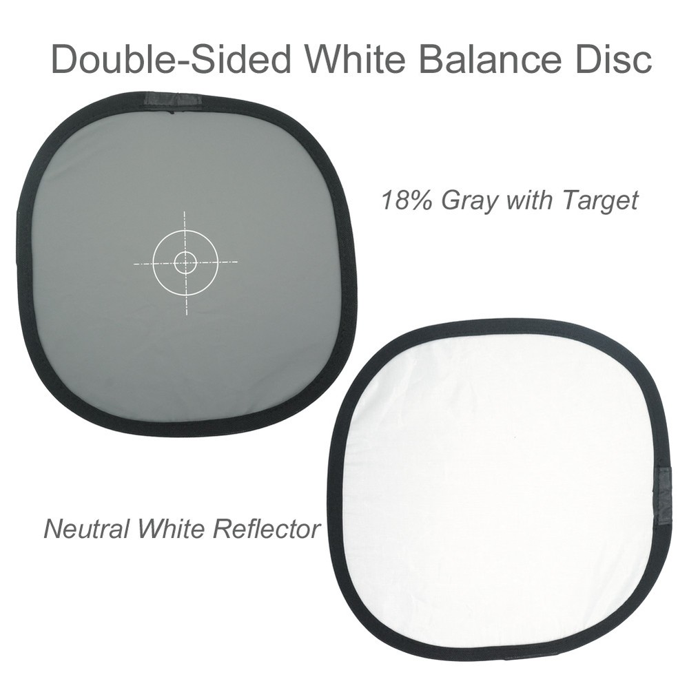 12"/30cm 2-Sided Collapsible White Balance Disc 18% Gray Panel+Target Reflector