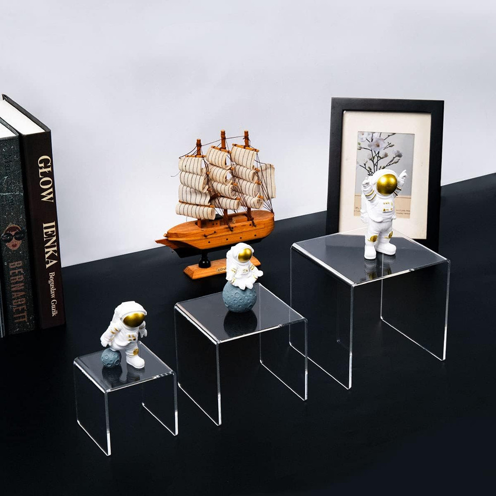 Clear Acrylic Display Risers 2 Sets, 3-Tier Risers Stands Showcase for Amiibo Fu