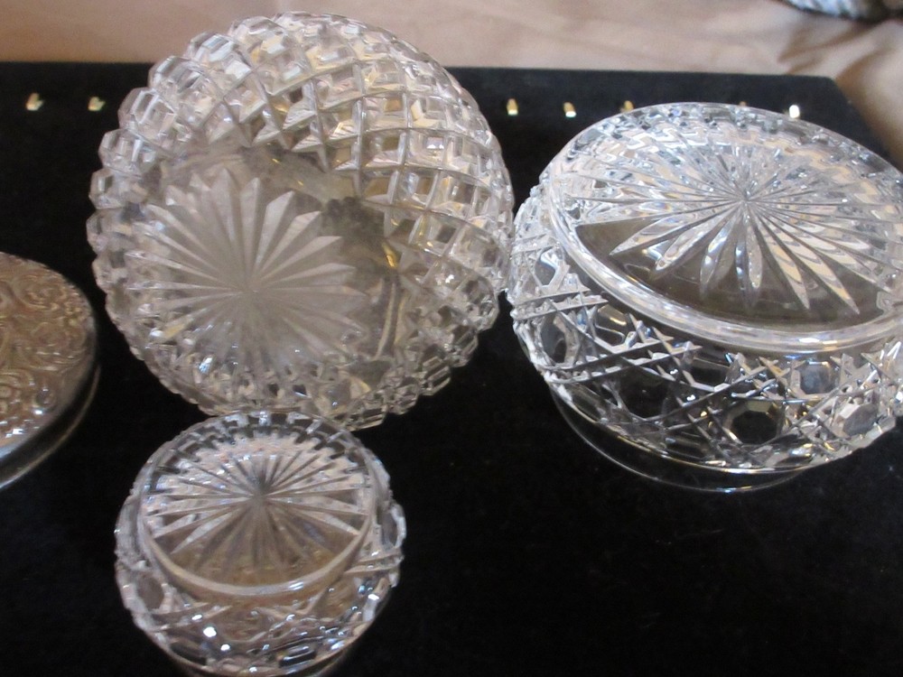 CARRS 3 PIECES PERFUME SET .SOLID STERLING SILVER AND CRYSTAL VINTAGE..
